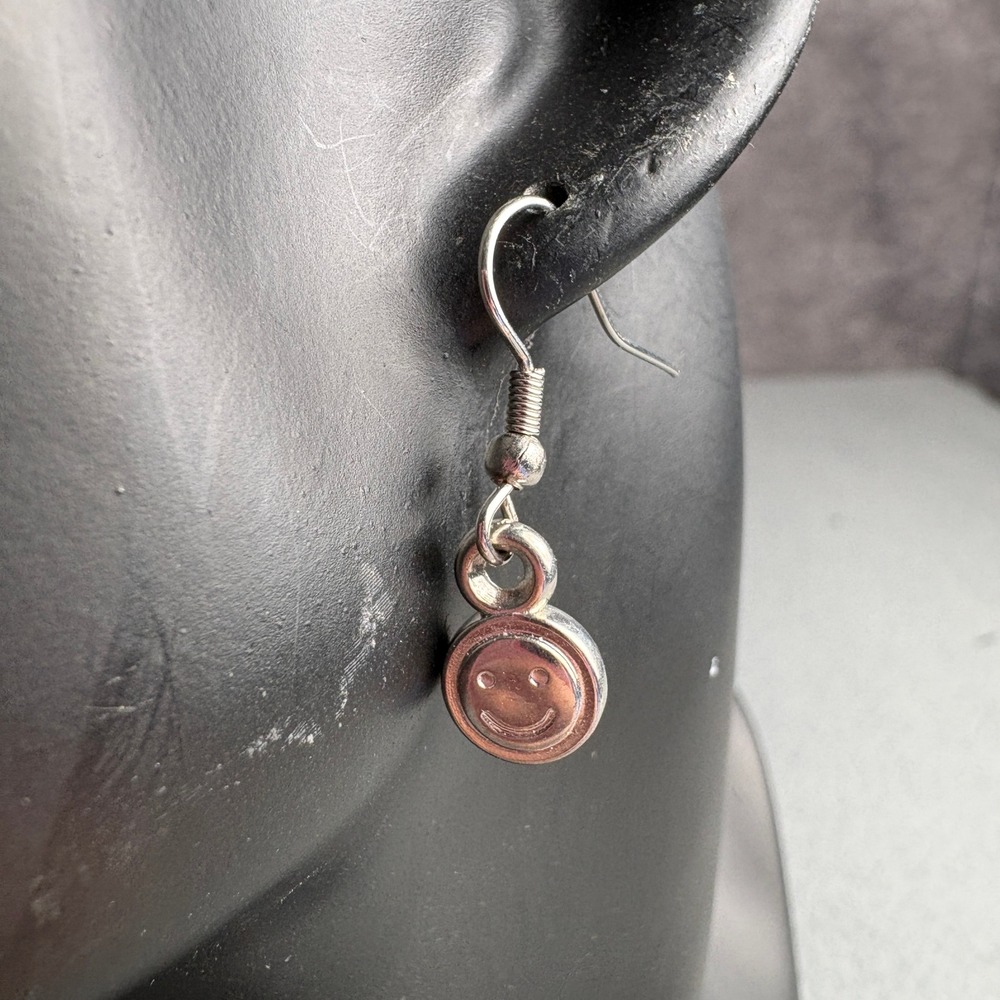 Silver Smiley Face Drop Earrings Happy Face Dangle Fishhook Jewelry
